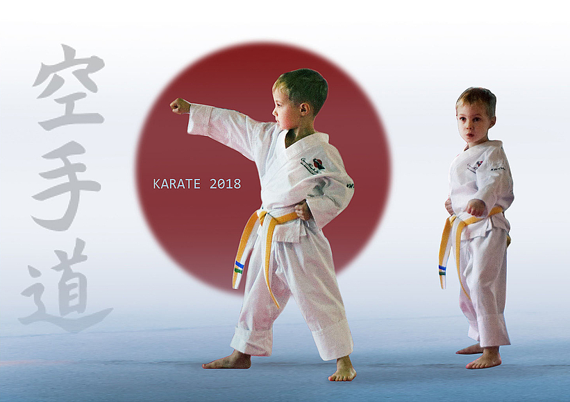 Sohn Hendrik zeigt Karatekönnen mit stilvollen Karatehintergrund